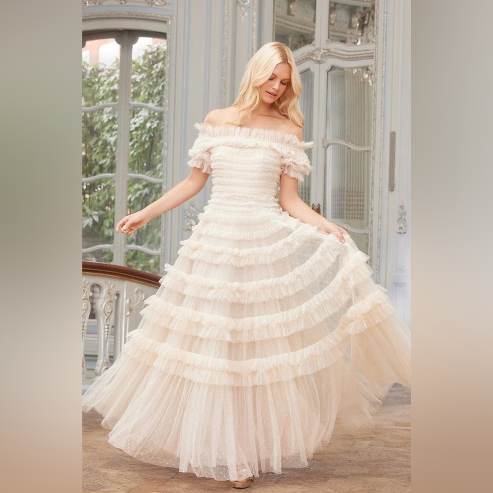 NEEDLE & THREAD LISETTE RUFFLE OFF SHOULDER GOWN